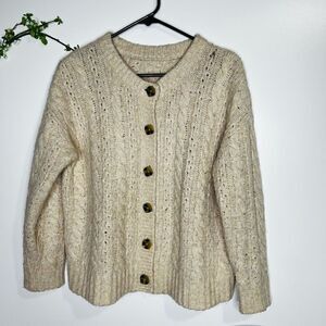 J Crew Women's Cream Knitted  Long Sleeve Round Neck Oversized Cardigan Size XS